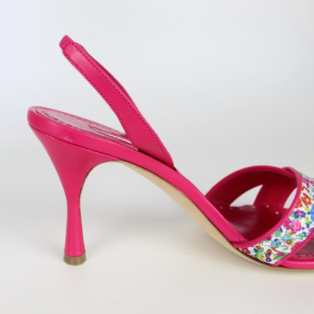 NEW MANOLO BLAHNIK Floral Leather Slingback Sandals - Work to Dinner Summer Heel - Picture 11 of 13